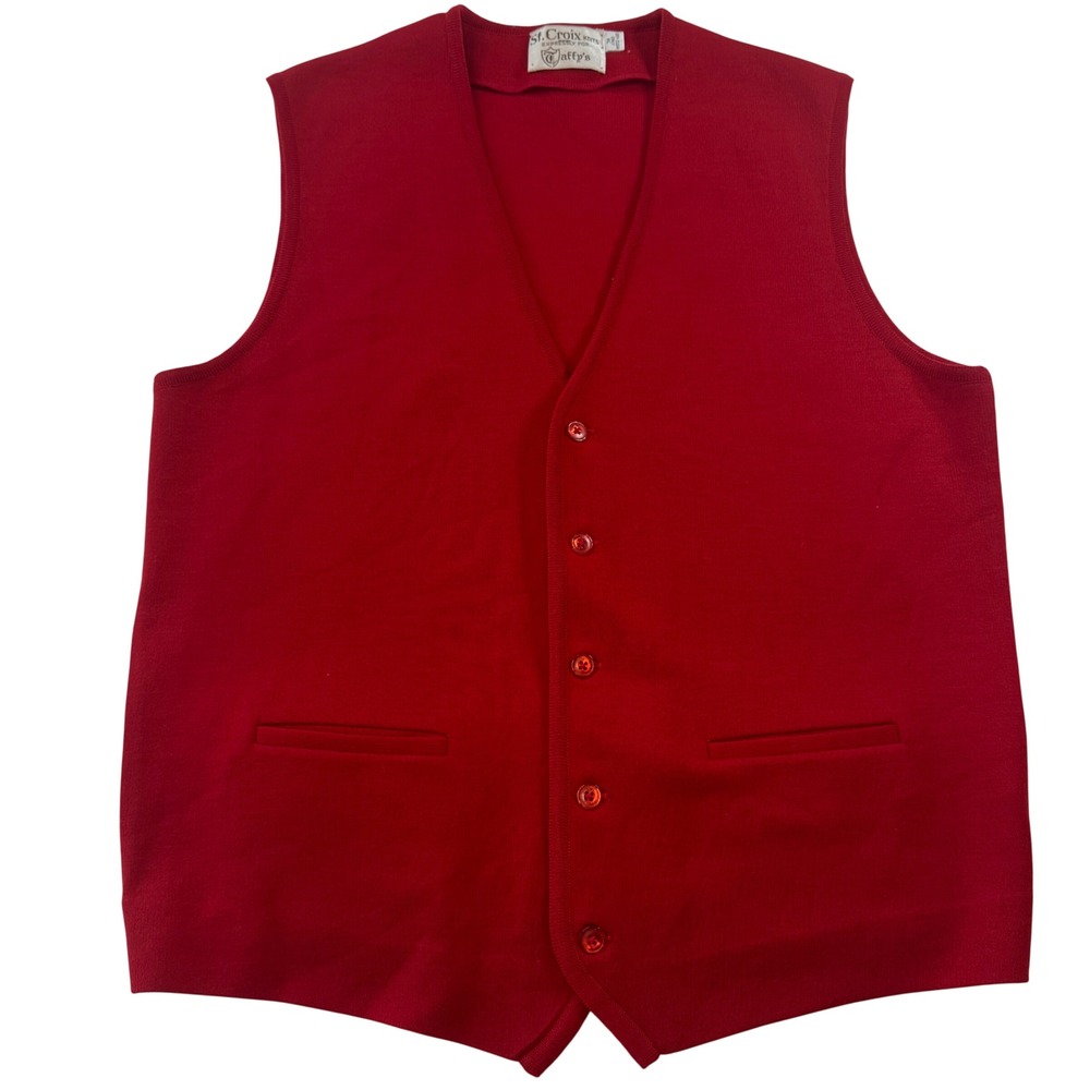 Vintage St. Croix Knits 100% Zephyr Wool‎ Button Front Red Sweater Vest Men's XL